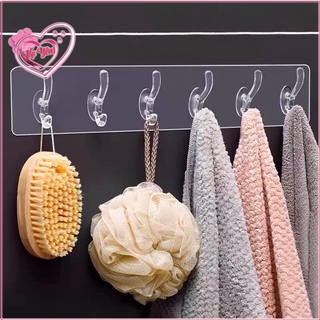 Thanh móc treo đồ trong suốt dán tường 6 móc