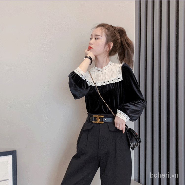 áo nhung cổ ren thu đông 2021 Năm Mới Thiết Kế Phong Cách Phương Tây, Áo Sơ Mi Nữ | BigBuy360 - bigbuy360.vn