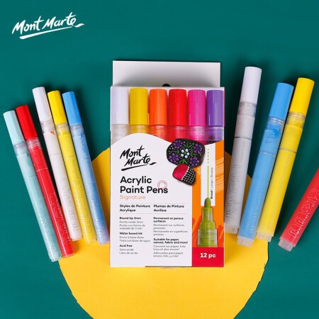 Bút Sơn Acrylic 1mm 12 Màu - Acrylic Paint Pens Mont Marte - mpn0129 - Vẽ Trên mọi chất liệu