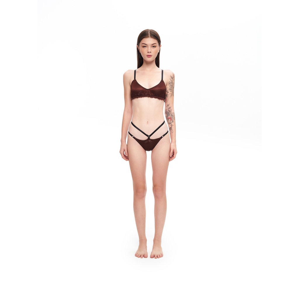 Áo lót ren, màu nâu dây mảnh, không mút không gọng là min - BROWN LACE NON - WIRED BRA