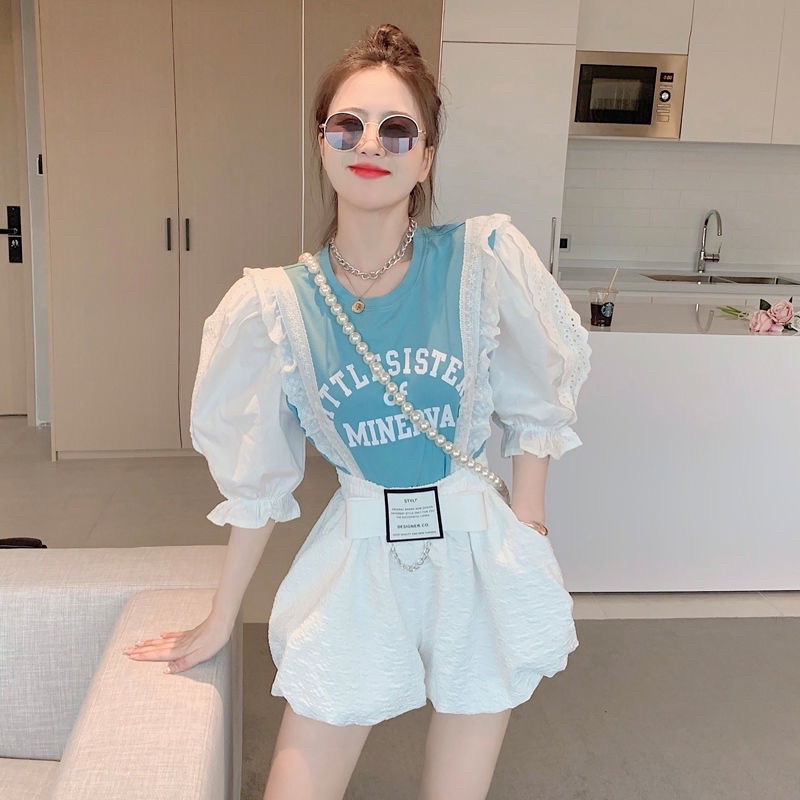 Set bộ (áo crop tay phồng, quần soocs bom)