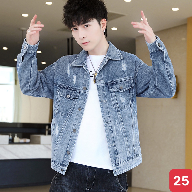 Áo khoác jean nam màu xám đậm rách chất bò cao cấp co dãn 4 chiều, áo khoác rin nam đẹp ADO2 Nhiêu Mẫu Mới