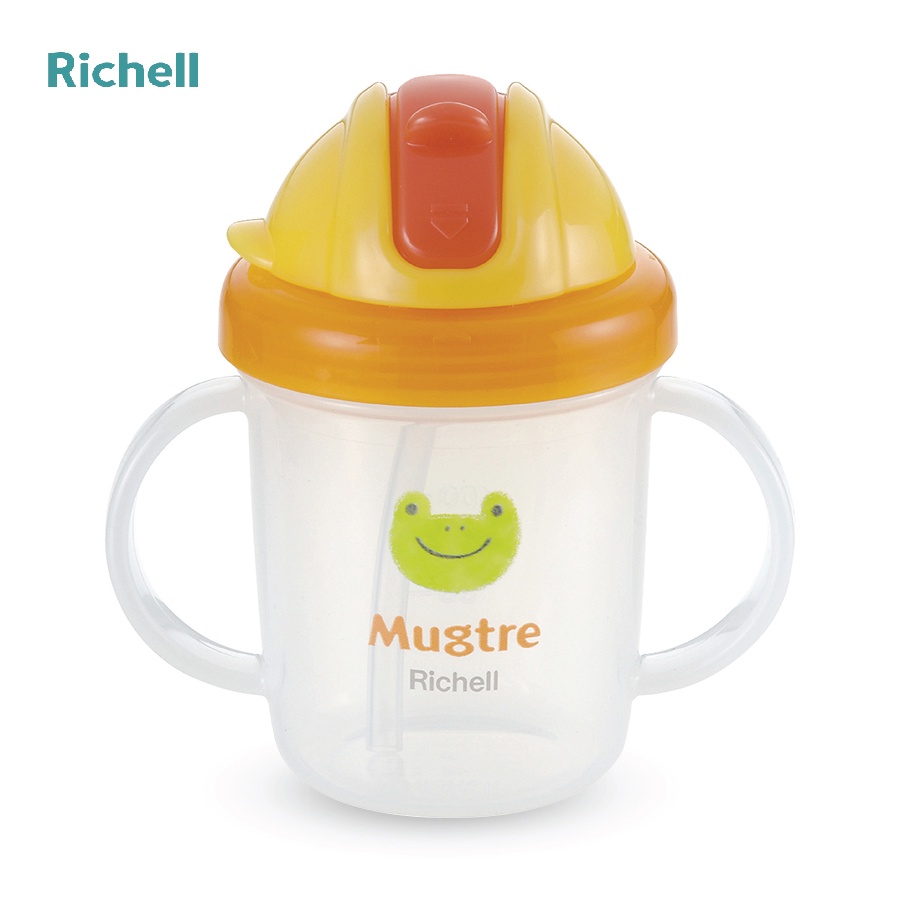 Cốc ống hút Richell Mugtre nhựa PP an toàn có nắp chống đổ chống sặc