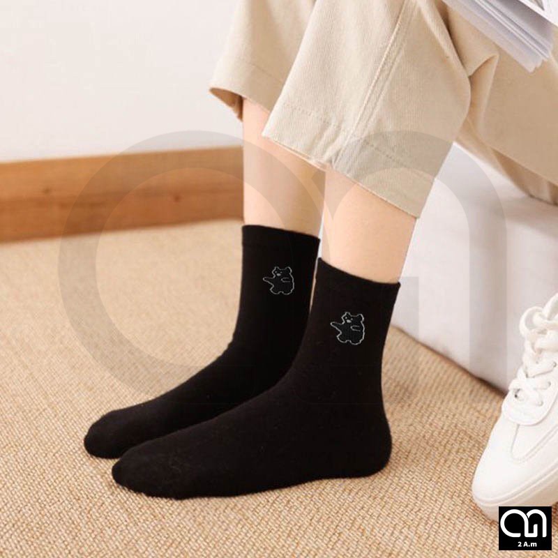 Tất Vớ Cổ Cao Nam Nữ Tone Màu Đen Họa Tiết Động Vật Dễ Thương Thời Trang Unisex Đẹp Vải Cotton