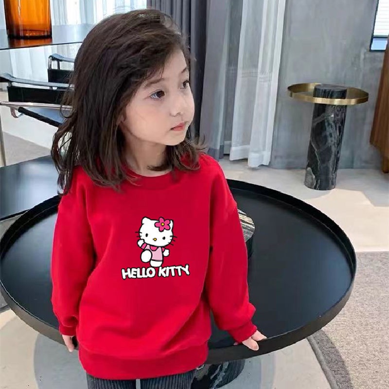 Áo Sweater Mỏng Tay Dài In Hình Hello Kitty Thời Trang Xuân Thu Xinh Xắn Cho Bé Gái