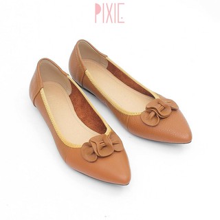 chuẩn HOT Giày Búp Bê Mũi Nhọn Da Bò Thật Nơ Xếp Pixie P126 . . ĐẸP '
