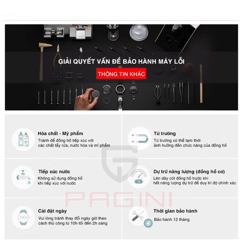 Đồng Hồ Nam PAGINI PA15588 Mặt Xanh Dây Da Cao Cấp Mặt Kính Chống Xước, Chống Nước Bảo Hành 12 Tháng