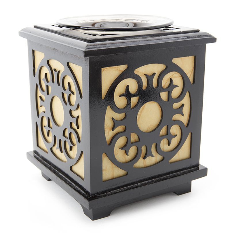 Đèn Xông Tinh Dầu, Đèn Đốt Tinh Dầu Gỗ Vuông Cao Cấp + Tặng Tinh Dầu Quế + Tặng bóng dự phòng