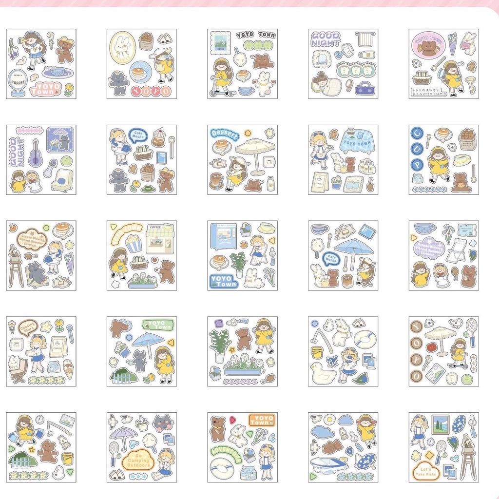 Hộp 100 tờ stickers nhựa PET PVC không thấm nước cắt sẵn không trùng mẫu dùng để trang trí