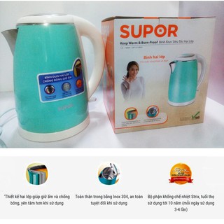 Ấm đun nước siêu tốc 2 lớp chống bỏng 1,7 Lít Supor SWF17S18BVN inox 304 an toàn sức khỏe