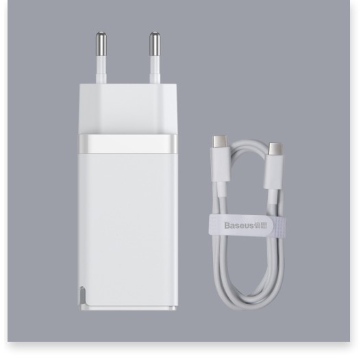 Bộ sạc nhanh Baseus Gan2 Pro 65W chuôi tròn 2 cổng Type-C và 1 USB kèm dây Type-C to Type-C dài 1M ( 2 màu ) - Hàng chín
