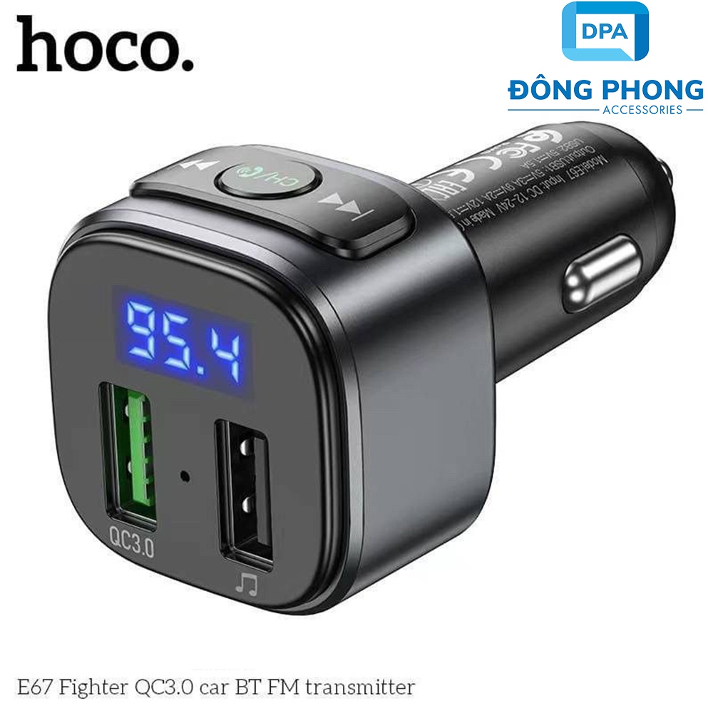 Tẩu Sạc Nhanh Xe Hơi Đa Năng Hoco E67 Chính Hãng ( Sạc Nhanh 18W, Bluetooth 5.0, USB, FM )