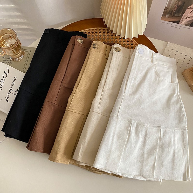 Chân váy SUXI dáng chữ A xếp ly lưng cao phong cách Hàn Quốc thời trang cho nữ