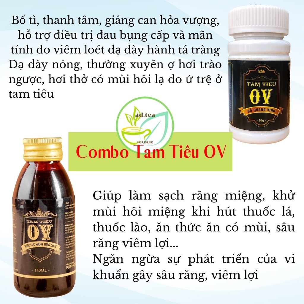 Combo Nước Xúc Miệng và Viên Uống Tam Tiêu OV, Hết Hôi Miệng, An Toàn, Hiệu Quả / ad.tea