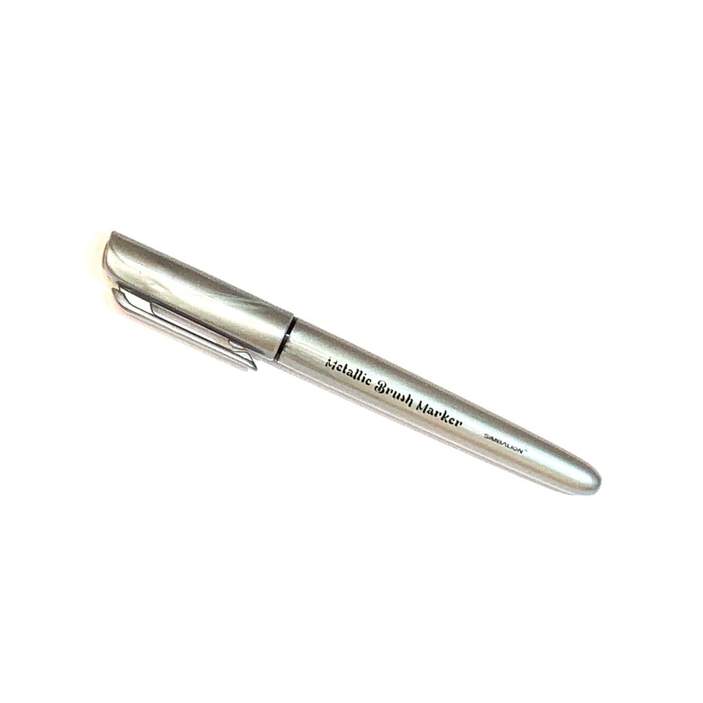 Bút lông đầu cọ viết calligraphy trên mọi chất liệu Simbalion Metallic Brush Marker - Màu bạc nhũ