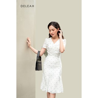 De Leah -Đầm Ôm Midi Nhún li Ngực- Thời trang thiết kế