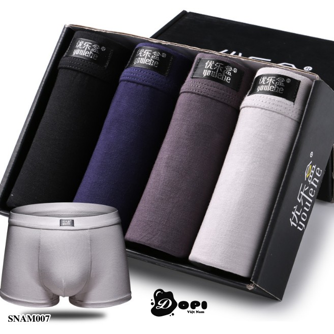 [Hộp 4 quần] Quần lót nam boxer SNAM007 sịp đùi nam cao cấp trơn