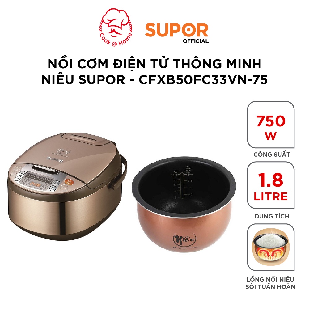 Nồi cơm điện tử thông minh niêu E-Spherical Supor CFXB50FC33VN-75 - 1.8L, 750W