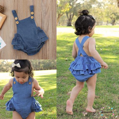 ღWSVღInfant Newborn Baby Girls Denim Romper Bodysuit Playsuit Jeans Clothes Outfits