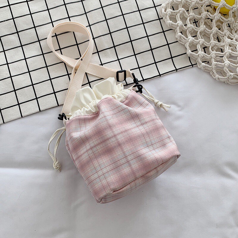 Túi đeo chéo vải canvas chống thấm nước miệng dây rút thỏ đáng yêu phong cách Hàn Quốc