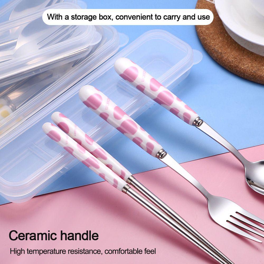 LAKAMIER Bộ Dụng Cụ Ăn Uống Bằng Thép Không Gỉ Họa Tiết Bò Sữa