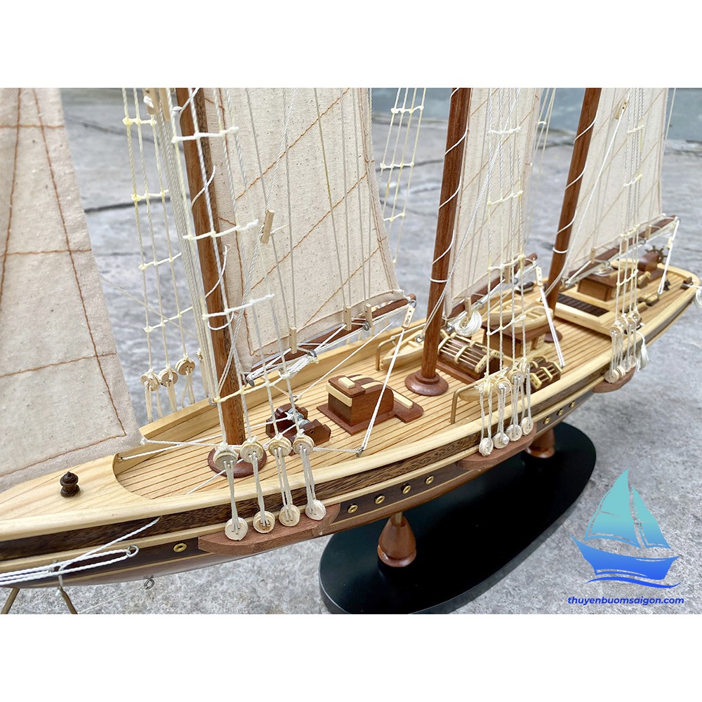 Du thuyền gỗ Atlantic dài 70cm gỗ tự nhiên, mô hình thuyền buồm trang trí, quà tặng khách hàng đối tác