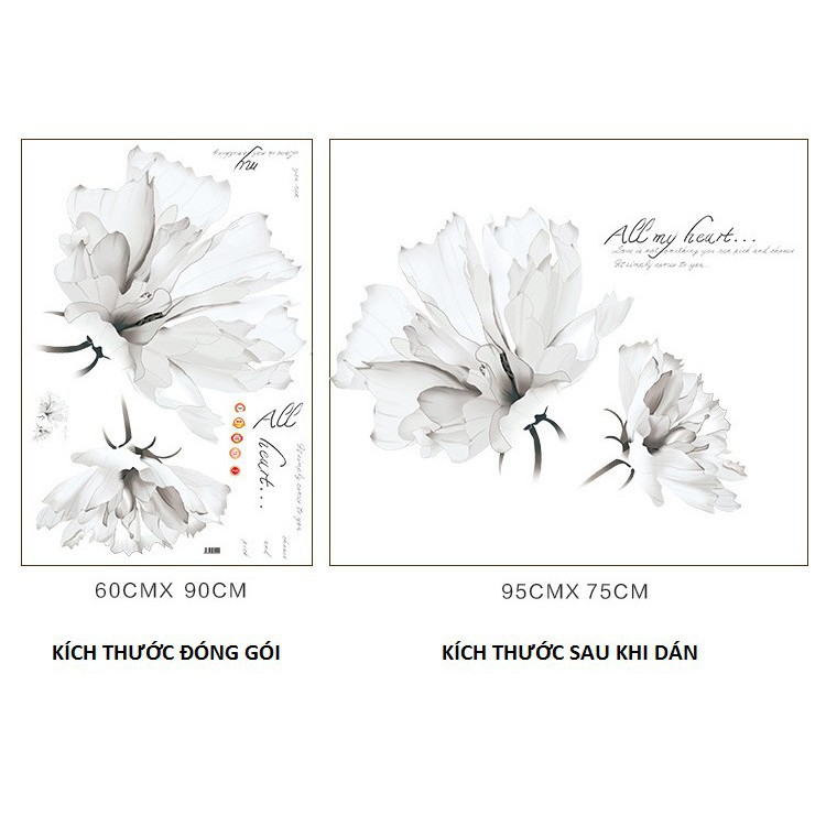 [XẢ HÀNG] Decal dán tường phong cách Hàn Quốc hoa màu trắng tinh tế đẹp mới lạ