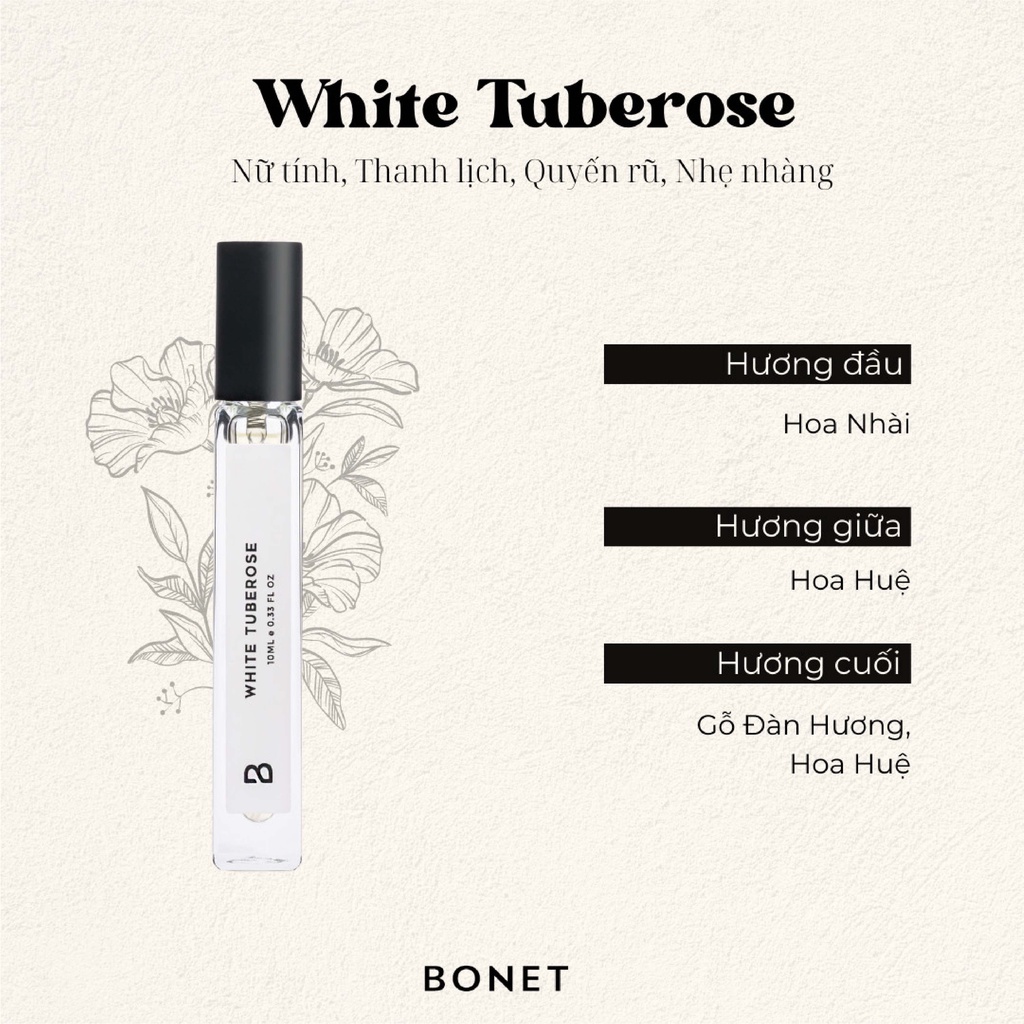 Nước Hoa BONET EDP White Tuberose Hương Hoa Trắng Quyến Rũ, Sang Trọng 10ml