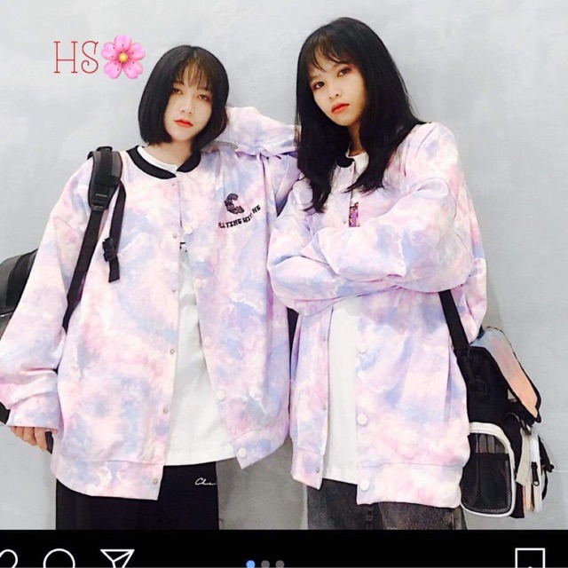 Áo khoác nỉ bomber loang màu đóng cúc