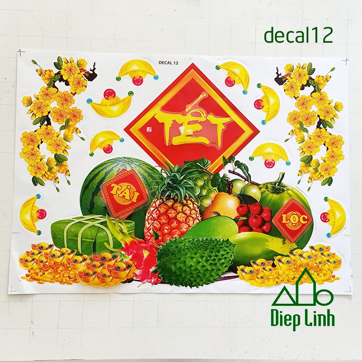 [HÀNG HOT] Decal dán tường trang trí tết - Tranh dán tường trang trí tết, năm mới có keo sẵn