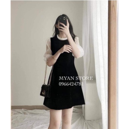 ĐẦM ĐI TIỆC-Váy umi chữ A tay lỡ phối voan cổ bèo hàng bán shop