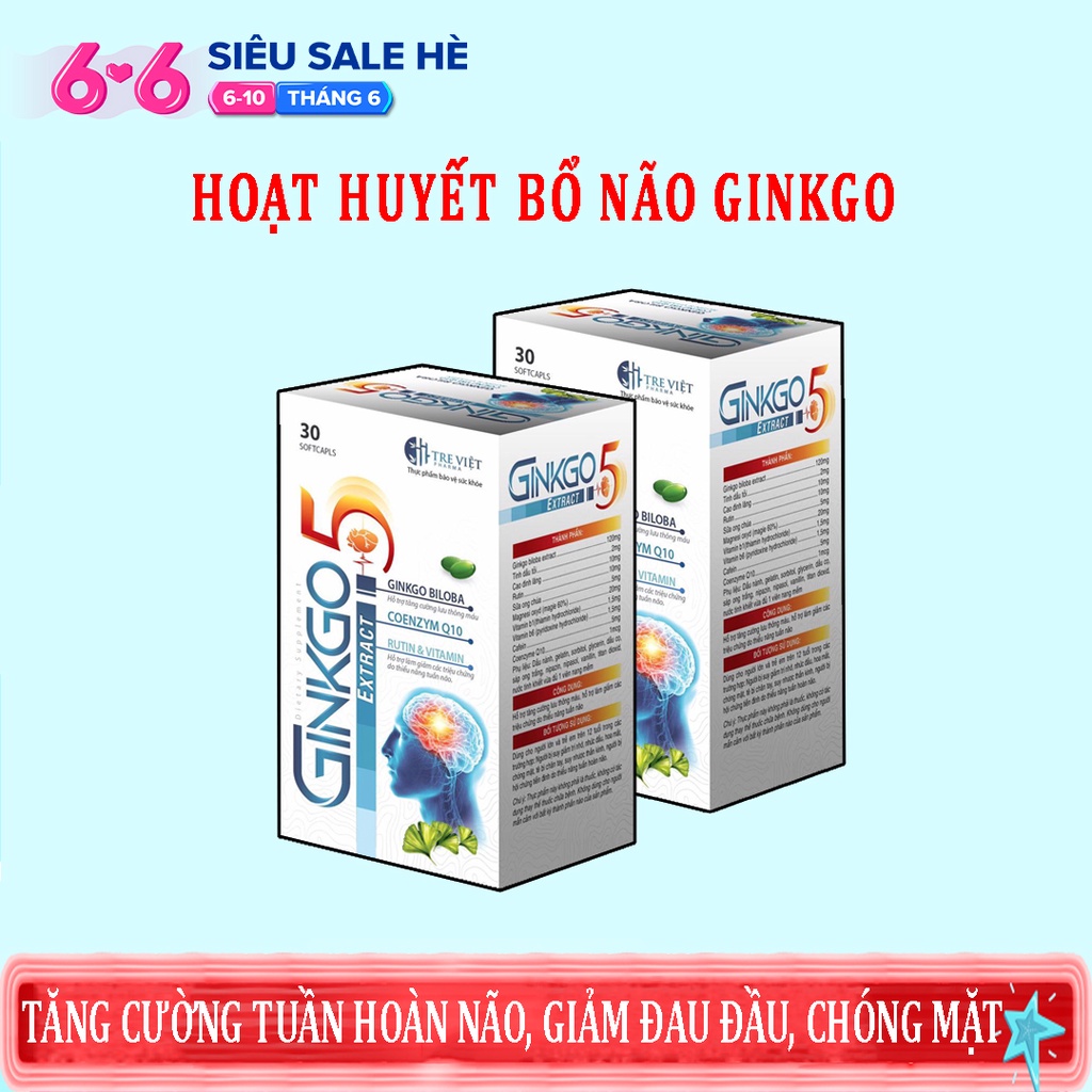 Hoạt huyết dưỡng não GINKGO 5 EXTRACT, tăng cường trí nhớ, giảm tình trạng đau đầu, chóng mặt hiệu quả