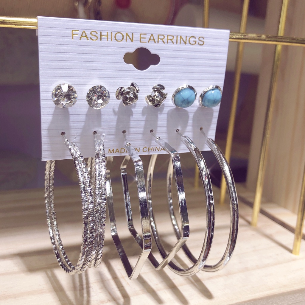 Set 6 Đôi Khuyên Tai Kim Loại Thời Trang Cho Nữ