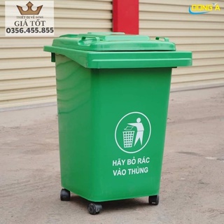 Thùng rác nhựa công cộng 60l 4 bánh xe màu xanh