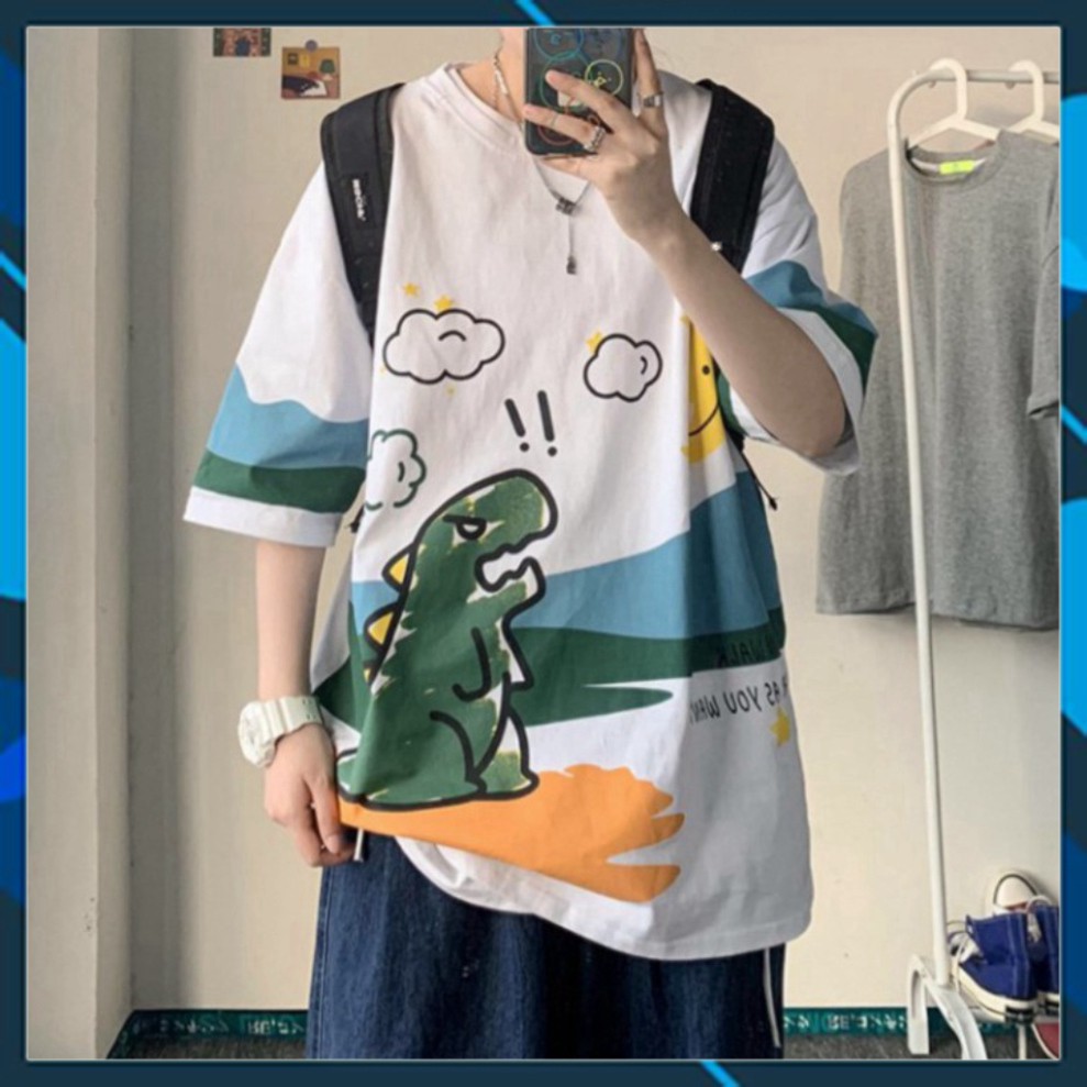 Áo Thun Tay Lỡ Form Rộng in hình Khủng Long màu đen, trắng🍁 Unisex nam nữ đều mặc được | BigBuy360 - bigbuy360.vn