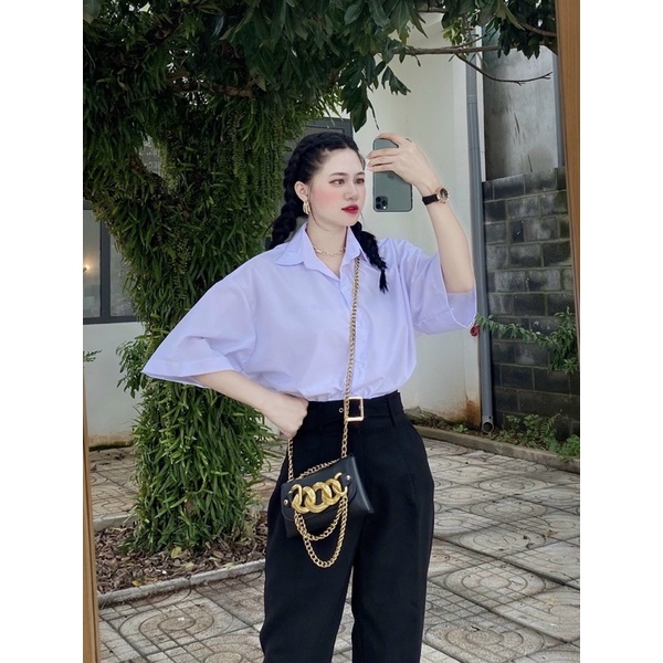 Áo Sơ Mi Trắng Có Túi basic Unisex chất vải mềm mịn from rộng fullsize