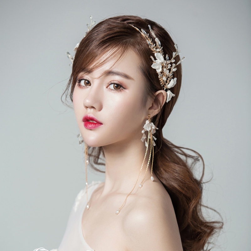 Set Cài Tóc + Khuyên Tai Hoa Đính Ngọc Trai Nhân Tạo Xinh Xắn Cho Nữ