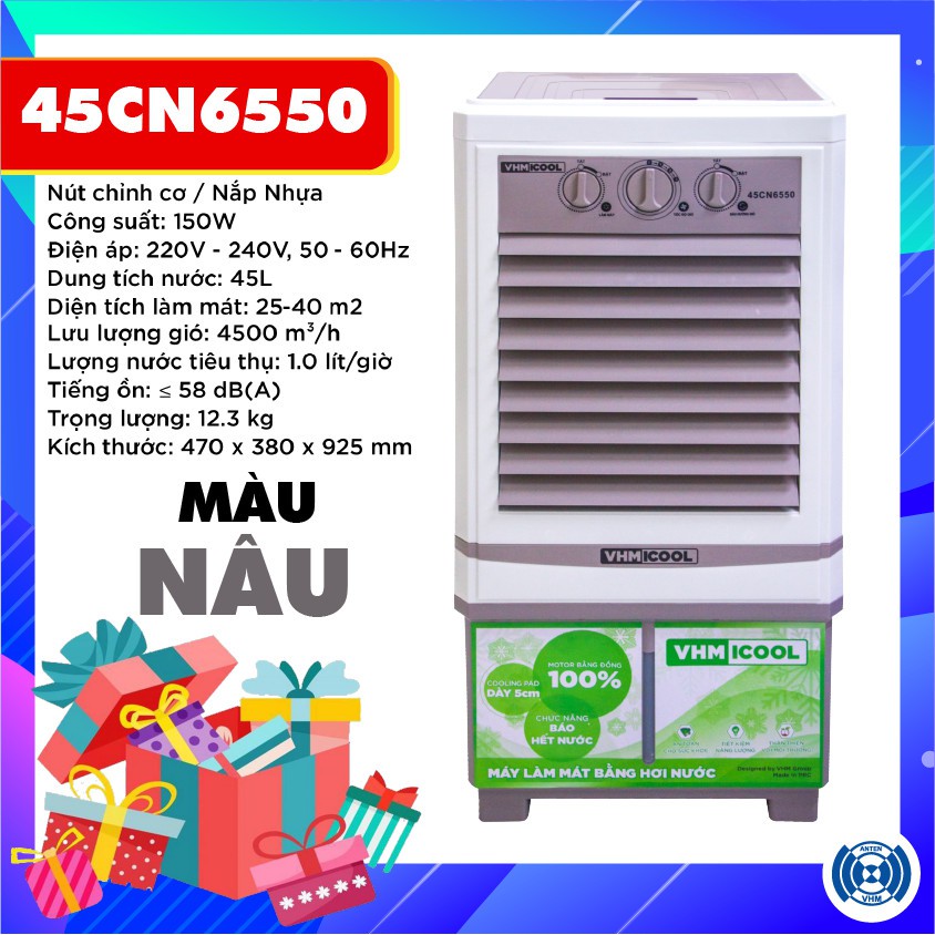 Máy Quạt Hơi Nước 45CN6550 Màu Xanh Da Trời- Loại Cơ-Phiên bản 2021-Cam kết 100% động cơ đồng- Máy làm mát không khí