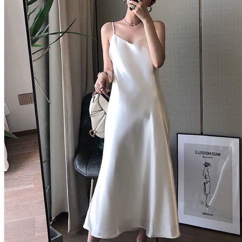 VÁY LỤA HAI DÂY 3 MÀU TRƠN mã 8