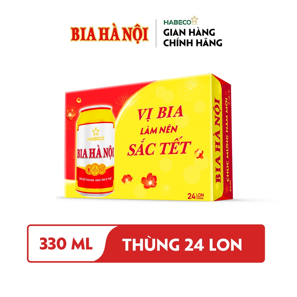 Hỏa Tốc TP Hà Nội - Thùng 24 lon Bia Hà Nội - HABECO (330ml/lon) - Phiên bản Tết 2022