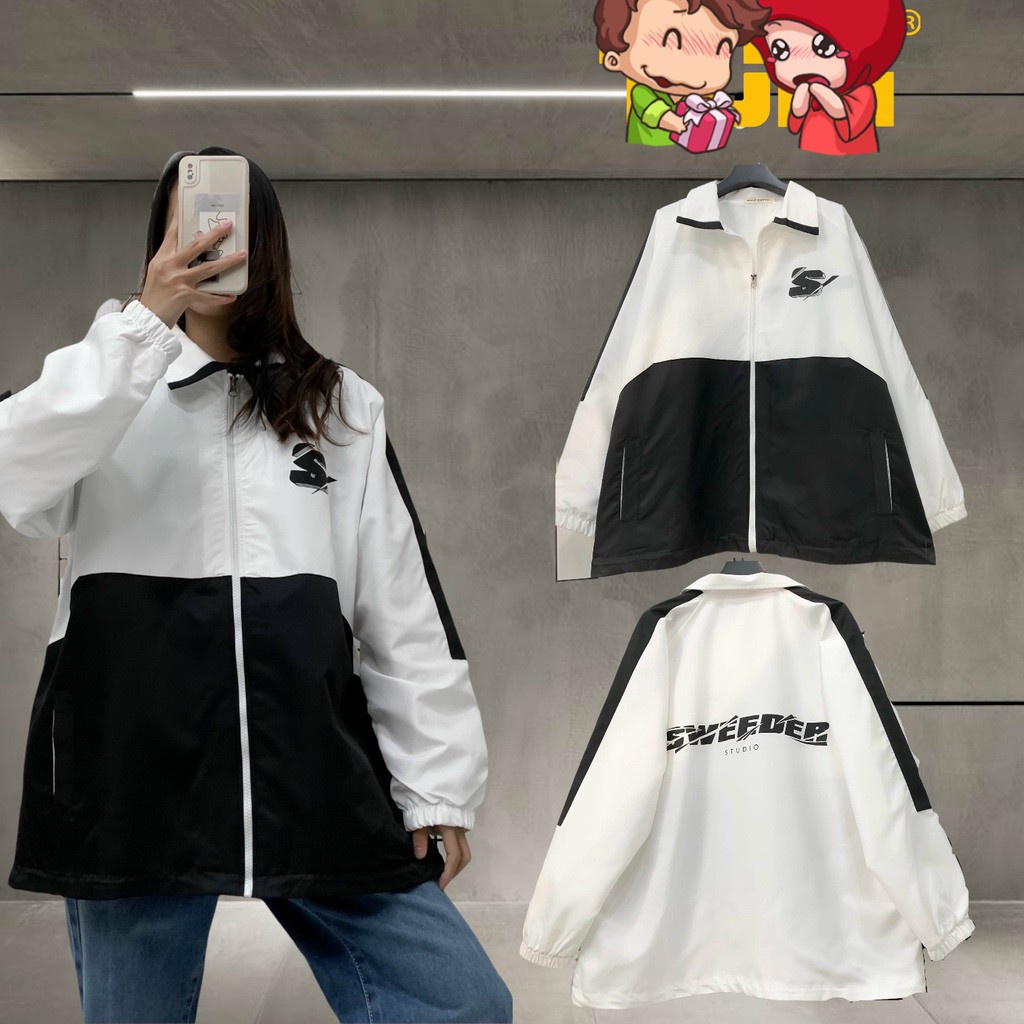 Áo Khoác dù -Gió  2 Lớp Khóa Zip Chữ S SWEEDER Phối 2 Màu Nam Nữ Cặp Đôi Mặc Thu Đông Chống Nắng- kiểu Rộng HÀn Quốc Đẹp
