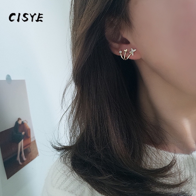 Khuyên tai hình chữ thập/ngôi sao/bướm/chữ thập đơn giản phong cách Hàn Quốc