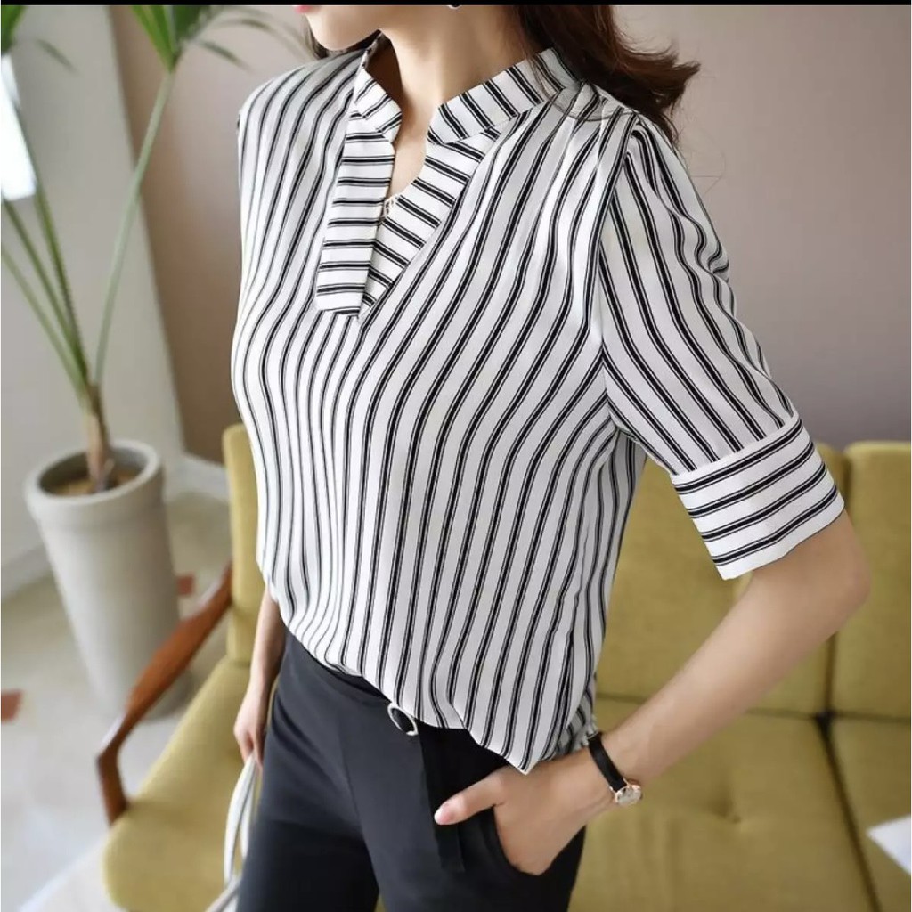 Áo Sơ Mi Hàn Quốc Cổ Trụ Sọc Đôi-AO15