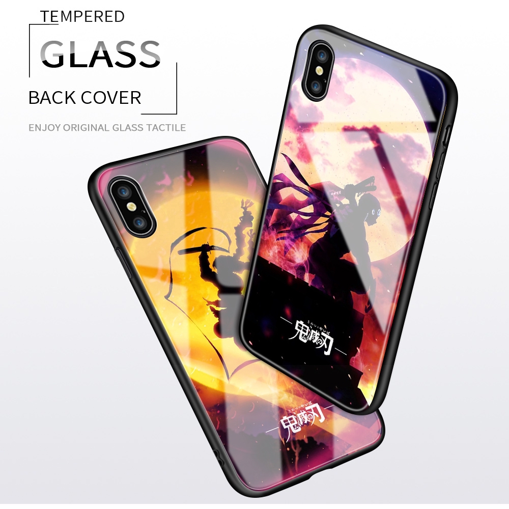 Ốp điện thoại kính cường lực cứng chống sốc in hình anime Demon Slayer cho Samsung Galaxy S6 Edge S7 Edge S8 S8+ Plus