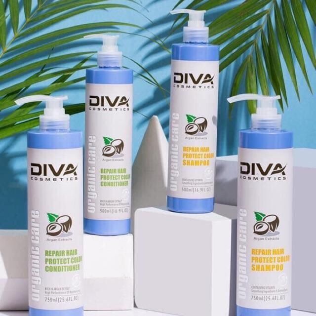 Bộ dầu gội xả hấp tinh dầu dưỡng tóc Diva Organic Argan Oil phục hồi giữ màu nhuộm