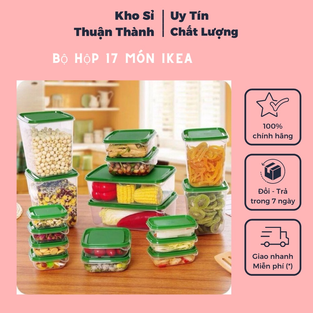 Bộ hộp 17 món IKEA - set 17 hộp nhựa cao cấp đựng thực phẩm bảo quản tủ lạnh (KHOSKHOSI)