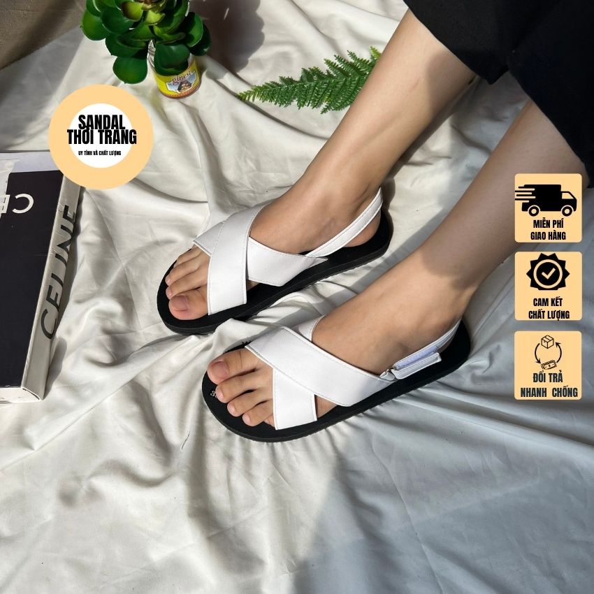 Giày sandal quai chéo xỏ ngón đế bệt, đi học đi chơi full size 30-44 nam nữ SANDALTHOITRANG