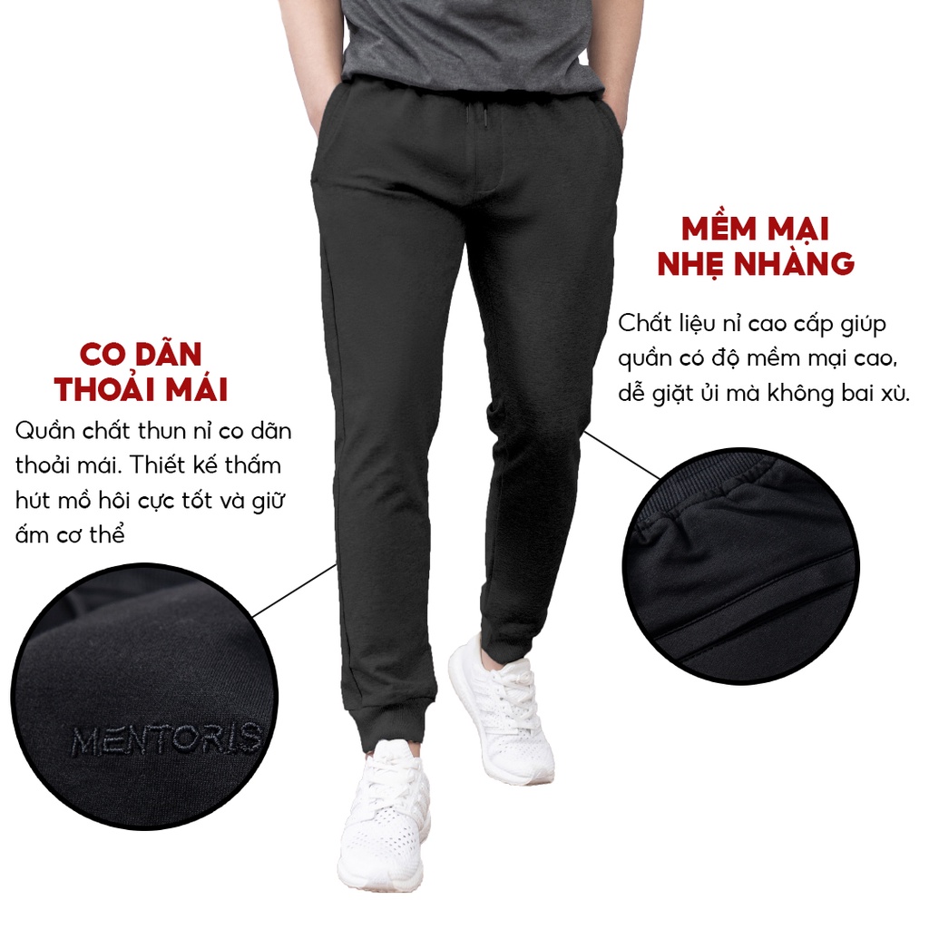 Quần jogger nam MENTORIS MDN2110, Chất Nỉ Da Cá Cao Cấp Mềm Mịn, Không Bai Xù, Co Giãn 4 Chiều, Giữ Ấm Cực Tốt MDN2110