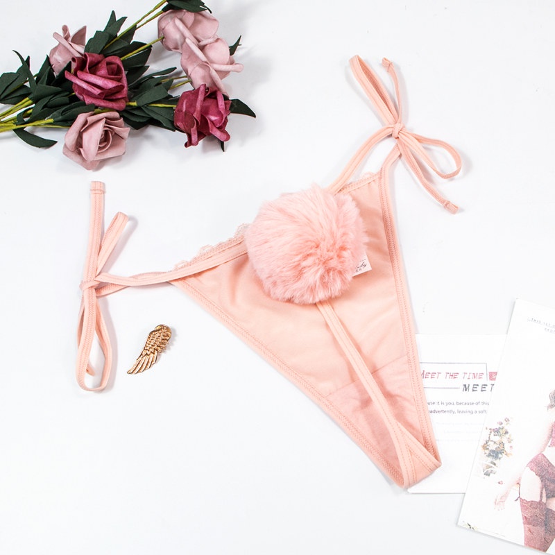 Quần lót lọt khe VARSBABY V146 ren thêu xuyên thấu hình đuôi thỏ màu trắng đen quyến rũ thoáng khí