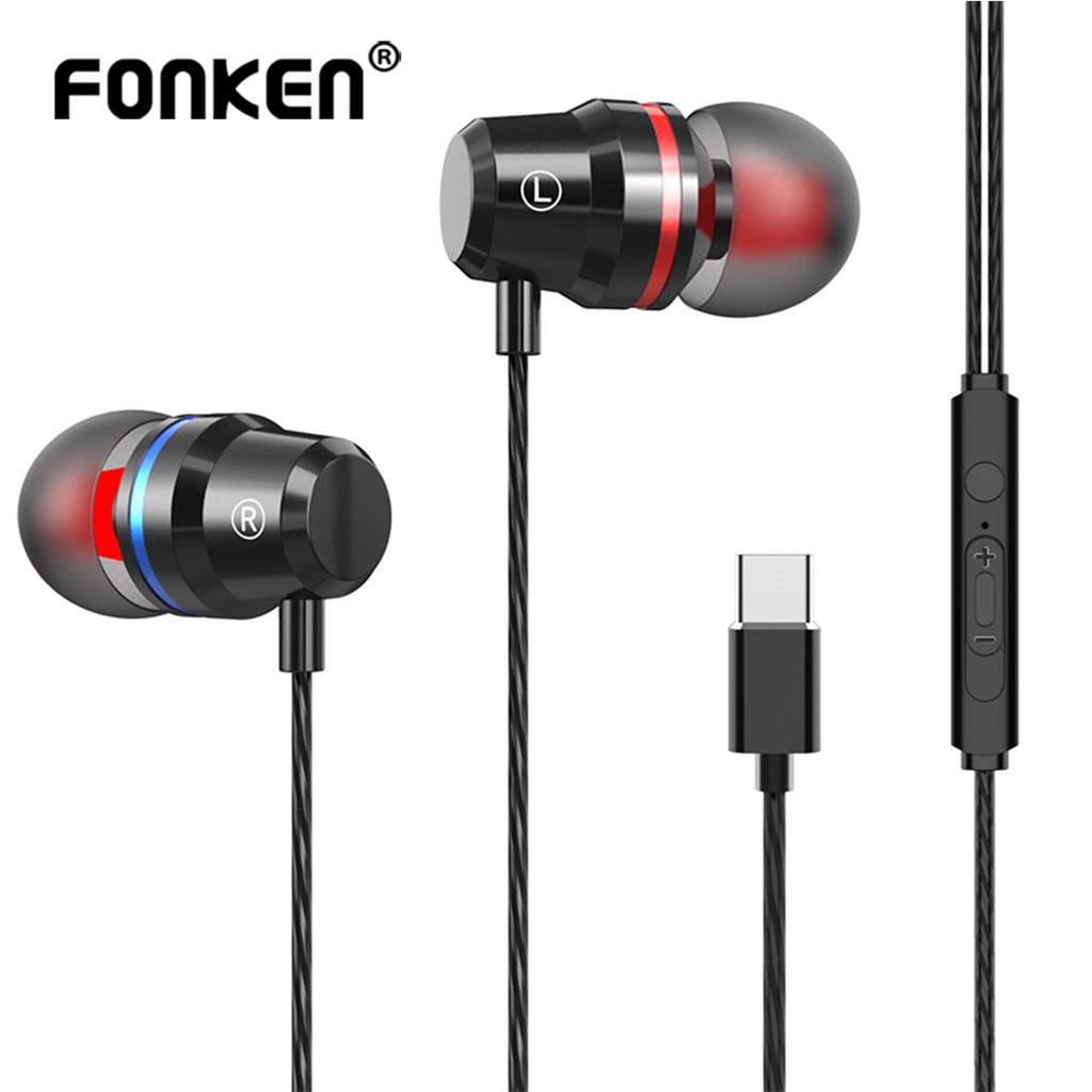 Tai nghe nhét tai có dây Fonken giắc cắm type c bằng kim loại chất lượng cao tiện dụng